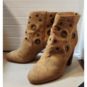 Chelsea & Zoe Women Chunky Heel Suede Back Zipper Ankle Boots Size 9 Camel Brown